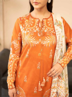 BINAAAS Orange 3-Piece Unstitched Digital Printed Lawn Suit - Image 3