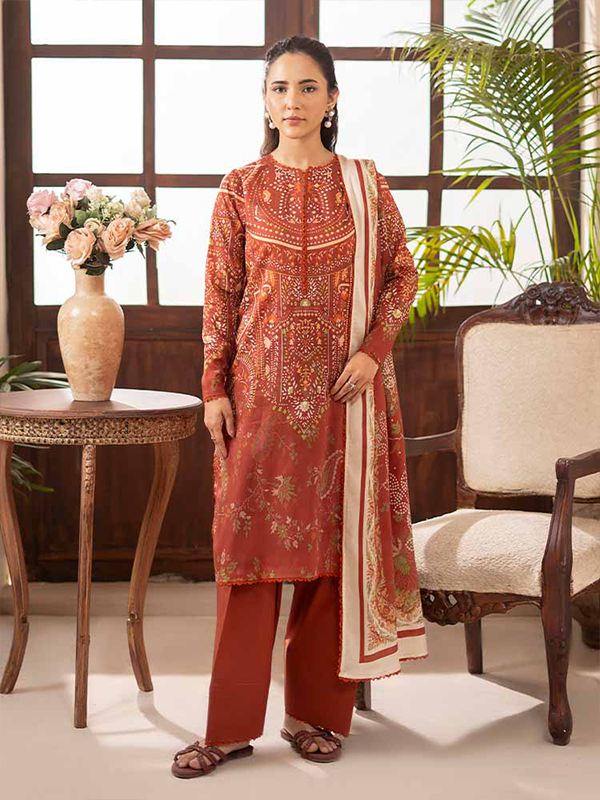 RIVAH 3-Piece Unstitched Digital Printed Lawn Rust