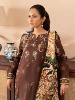 BINAAAS Dark Brown 3-Piece Unstitched Digital Printed Lawn Suit - Image 3