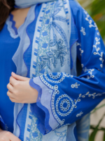 Zellbury Chikankari Blue 3-Piece Unstitched Embroidered Cotton Suit - Image 3
