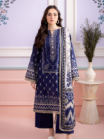 Zellbury 3-Piece Navy Blue Digital Printed Unstitched Lawn Suit - Image 3