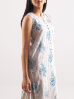 Saya 2-Piece Unstitched Premium Printed Self Stripe Lawn Suit Cream - Image 3