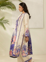 Zellbury 3-Piece Off White Digital Printed Unstitched Slub Lawn Suit - Image 4