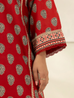 Zellbury 3-Piece Red Unstitched Digital Printed Slub Lawn Suit - Image 4