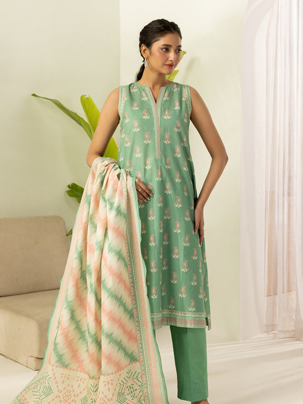 ZELLBURY 3-Pcs Unstitched Textured Lawn Sage Green