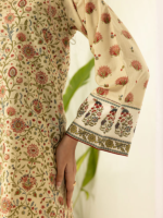 Zellbury 3-Piece Beige Digital Printed Unstitched Textured Lawn Suit - Image 4