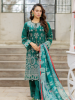 ZELLBURY CHIKANKARI 3-PCS Unstitched Cotton Suit Green