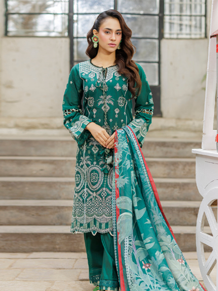 ZELLBURY CHIKANKARI 3-PCS Unstitched Cotton Suit Green