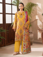 BINAAAS Mustard 3-Piece Unstitched Digital Printed Lawn Suit - Image 4