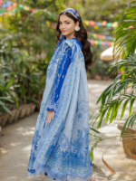 Zellbury Chikankari Blue 3-Piece Unstitched Embroidered Cotton Suit - Image 4