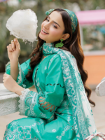 Zellbury Chikankari Sea Green 3Pc Unstitched Embroidered Cotton Suit - Image 4