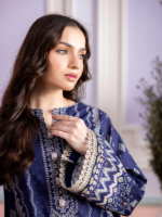 Zellbury 3-Piece Navy Blue Digital Printed Unstitched Lawn Suit - Image 4