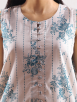 Saya 2-Piece Unstitched Premium Printed Self Stripe Lawn Suit Cream - Image 4