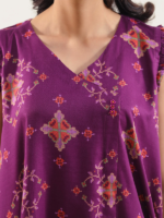 Saya Printed Pashmina Magenta 3-Piece Unstitched Suit - Image 4