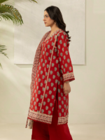 Zellbury 3-Piece Red Unstitched Digital Printed Slub Lawn Suit - Image 5