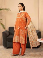 BINAAAS Orange 3-Piece Unstitched Digital Printed Lawn Suit - Image 5