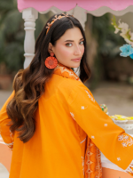 Zellbury Chikankari Orange3-Piece Unstitched Embroidered Cotton Suit - Image 7