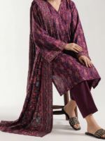 Saya Printed Pashmina 3-Piece Unstitched Suit Magenta - Image 2