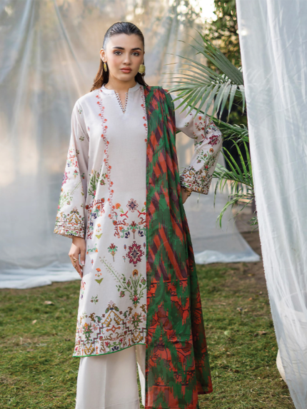 BASIC BLOOM By GJ Collections Unstitched 3-Piece Digital Printed Lawn White