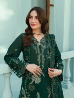 Rujhan Luxury Lawn’ 26 Eid Collection 3-Piece Suit Dark Green - Image 2