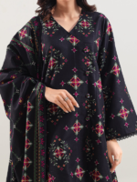 Saya Printed Pashmina 3-Piece Unstitched Suit Black - Image 2