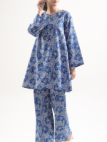 Saya 2-Piece Unstitched Premium Printed Self Stripe Lawn Suit Blue - Image 2