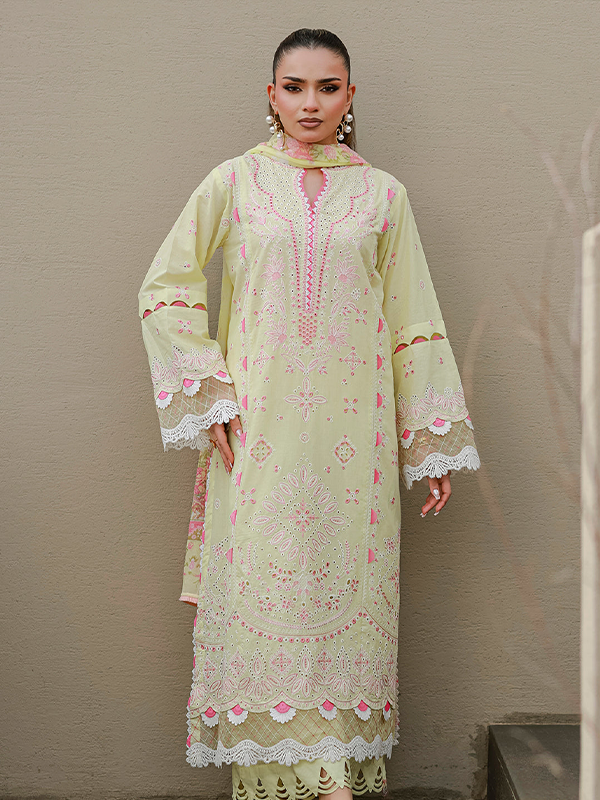 Zellbury Chikankari 3-Piece Unstitched Collection Lemon Yellow