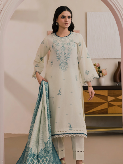Zellbury Unstitched 2Piece Embroidered Lawn Off-White Suit WUS26E20534