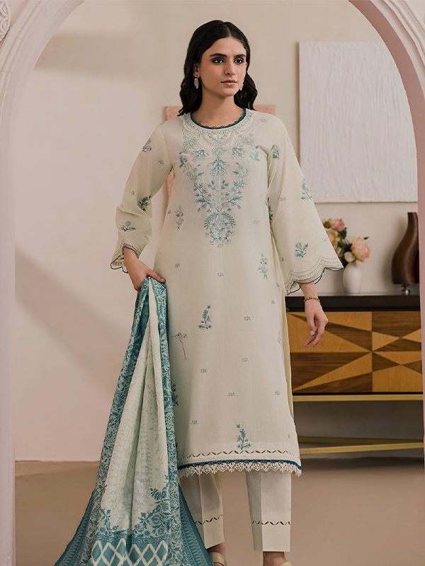 Zellbury Unstitched 2Piece Embroidered Lawn Off-White Suit WUS26E20534