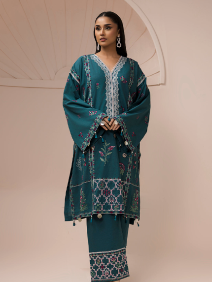 Signature Zellbury 2Pc Unstitched Embroidered Lawn Teal Suit WUS26E21185