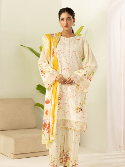 Signature Zellbury 3Pc Unstitched Embroidered Lawn Cream Suit WUS26E30450