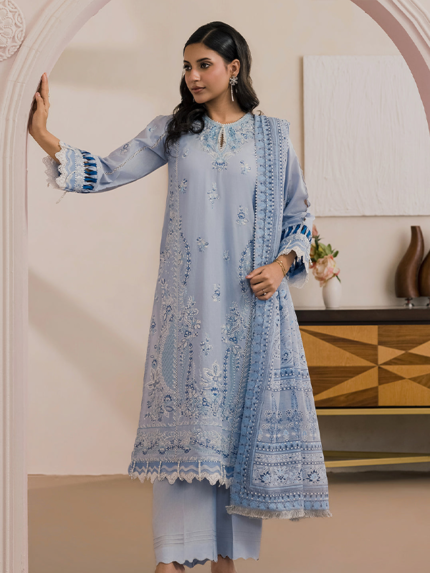 Signature Zellbury 3Pc Unstitched Embroidered Blue Lawn Suit WUS26E30589