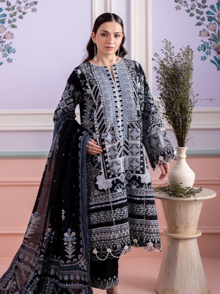 Signature Zellbury 3Pc Unstitched Embroidered Black Lawn Suit WUS26E30449