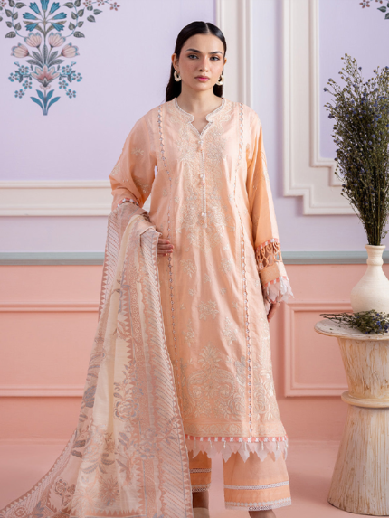 Signature Zellbury 3Pc Unstitched Embroidered Peach Lawn Suit WUS26E30513