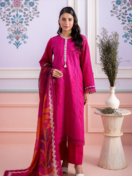 Zellbury 3Piece Unstitched Embroidered Magenta Lawn Suit WUS26E30713