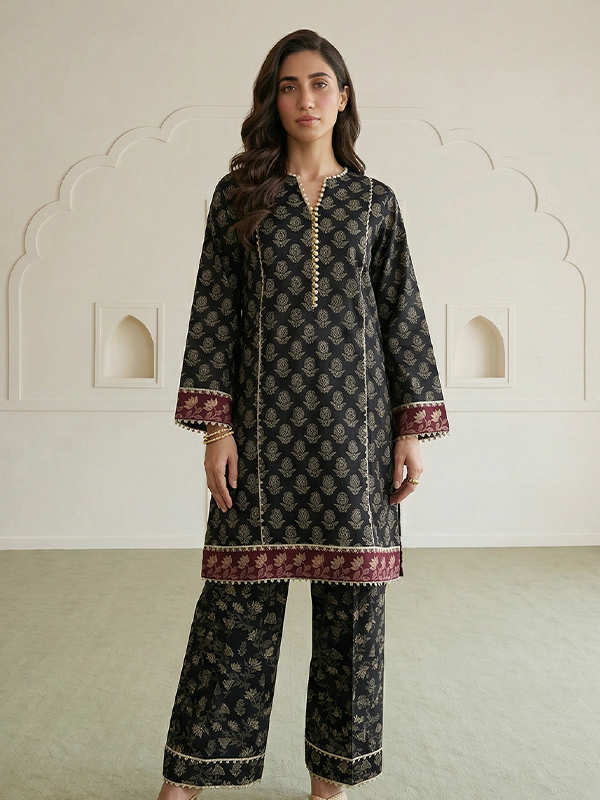 Zellbury Unstitched Black 2Piece Printed Lawn Suit