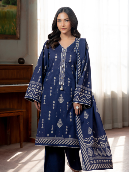 Zellbury Unstitched 3Piece Paste Print Lawn Navy Blue Suit WUS26X30559