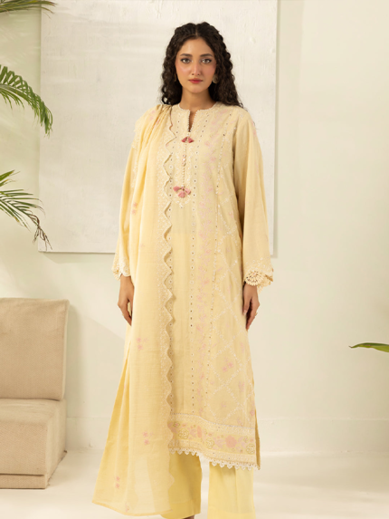Zellbury Unstitched 3Pc Embroidered Self Jacquard Lemon Suit WUS26E30518