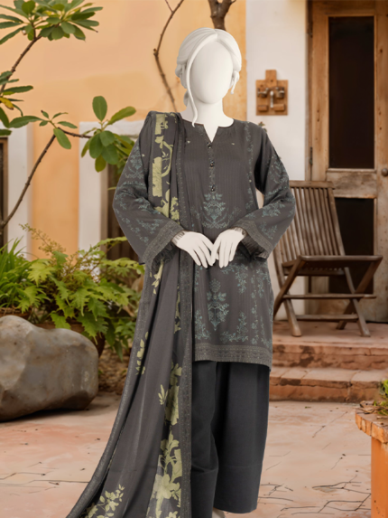 MTJ 3-Piece Unstitched Printed Textured Viscose Black