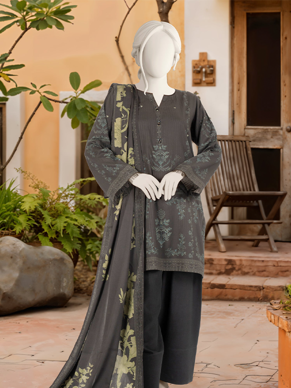 MTJ 3-Piece Unstitched Printed Textured Viscose Black