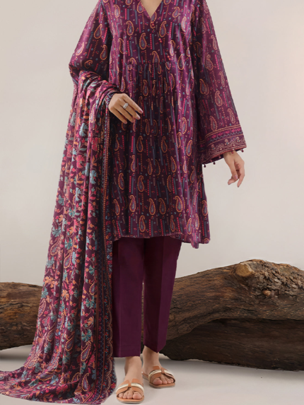 SAYA Winter Collection 3-Piece Printed Unstitched Pashmina Magenta