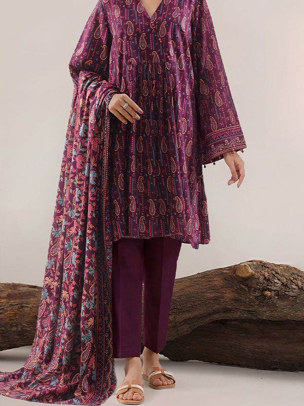 SAYA Winter Collection 3-Piece Printed Unstitched Pashmina Magenta