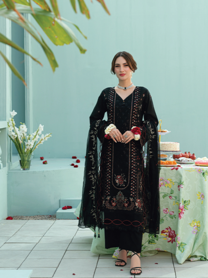 Rujhan Luxury Lawn Unstitched 3-Piece Black