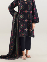 SAYA Winter Collection 3-Piece Printed Unstitched Pashmina Black
