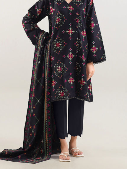 SAYA Winter Collection 3-Piece Printed Unstitched Pashmina Black
