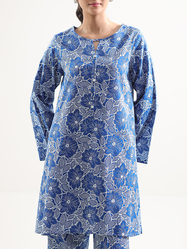 02 Saya Unstitched Premium Printed Lawn Co-Ord Set Blue