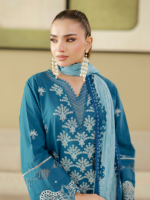 Zellbury Chikankari Embroidered Unstitched Cotton Suit  Teal Blue - Image 2