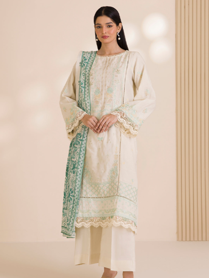 Zellbury Unstitched 2Piece Embroidered Lawn Off-White Suit WUS26E20743