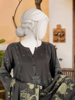 MTJ Winter Collection 3-Piece Printed Unstitched Viscose Suit Black - Image 2