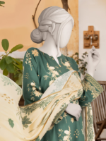 MTJ Winter Collection 3-Piece Printed Unstitched Viscose Suit Green - Image 2
